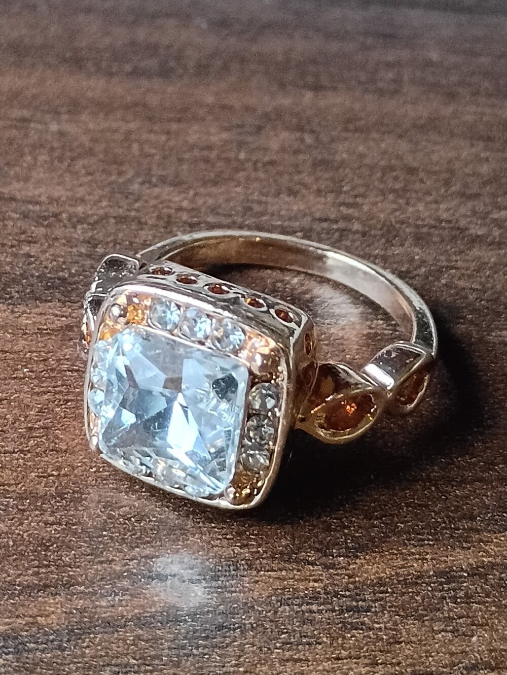 Gold Tone Crystal Statement Ring US Size 7